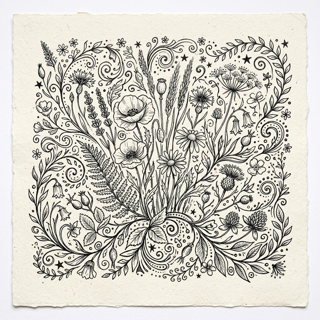 Wildflower ink drawing